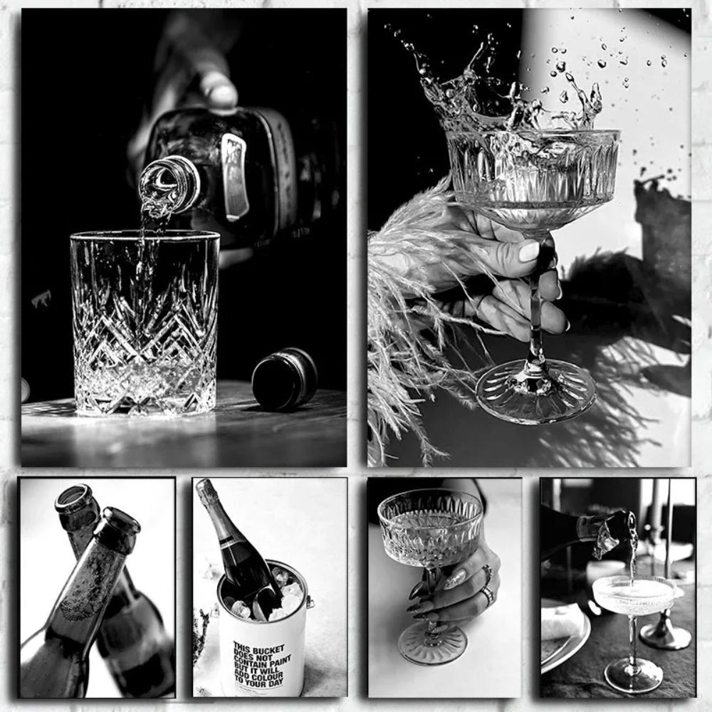 ملصق عالي الوضوح بالأبيض والأس - مراجعة Whisky Beer And Wine وسعره